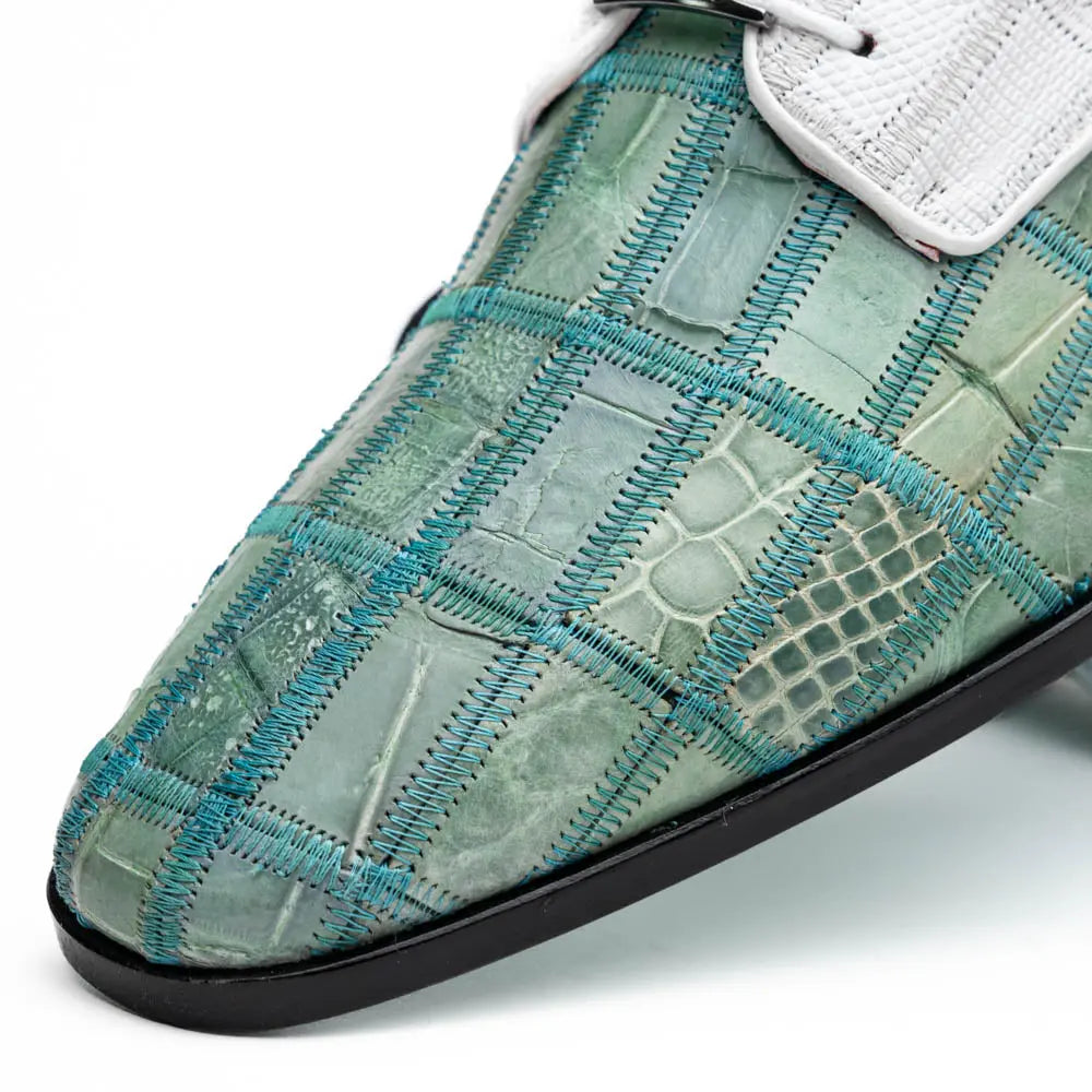 Marco Di Milano Pissa Tourquoise/White Genuine Caiman Crocodile/Lizard Oxfords
