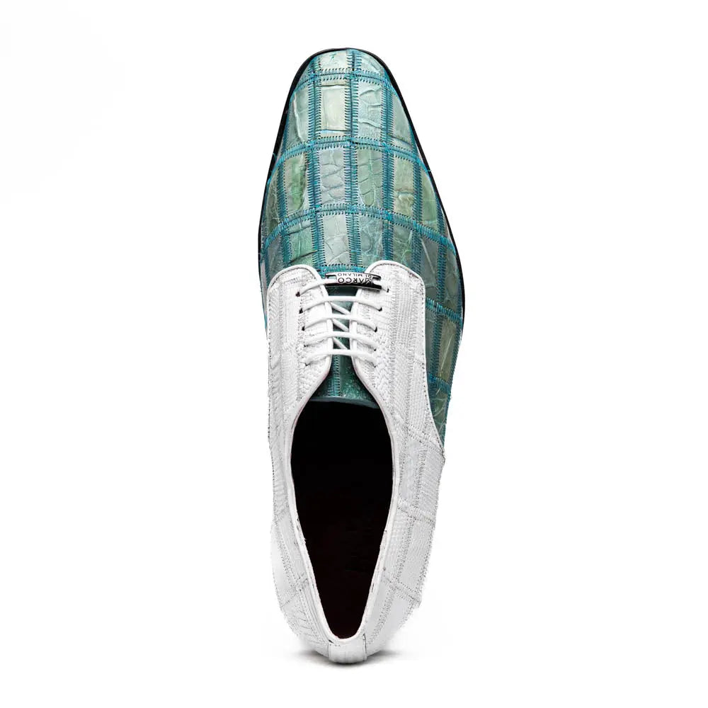 Marco Di Milano Pissa Tourquoise/White Genuine Caiman Crocodile/Lizard Oxfords