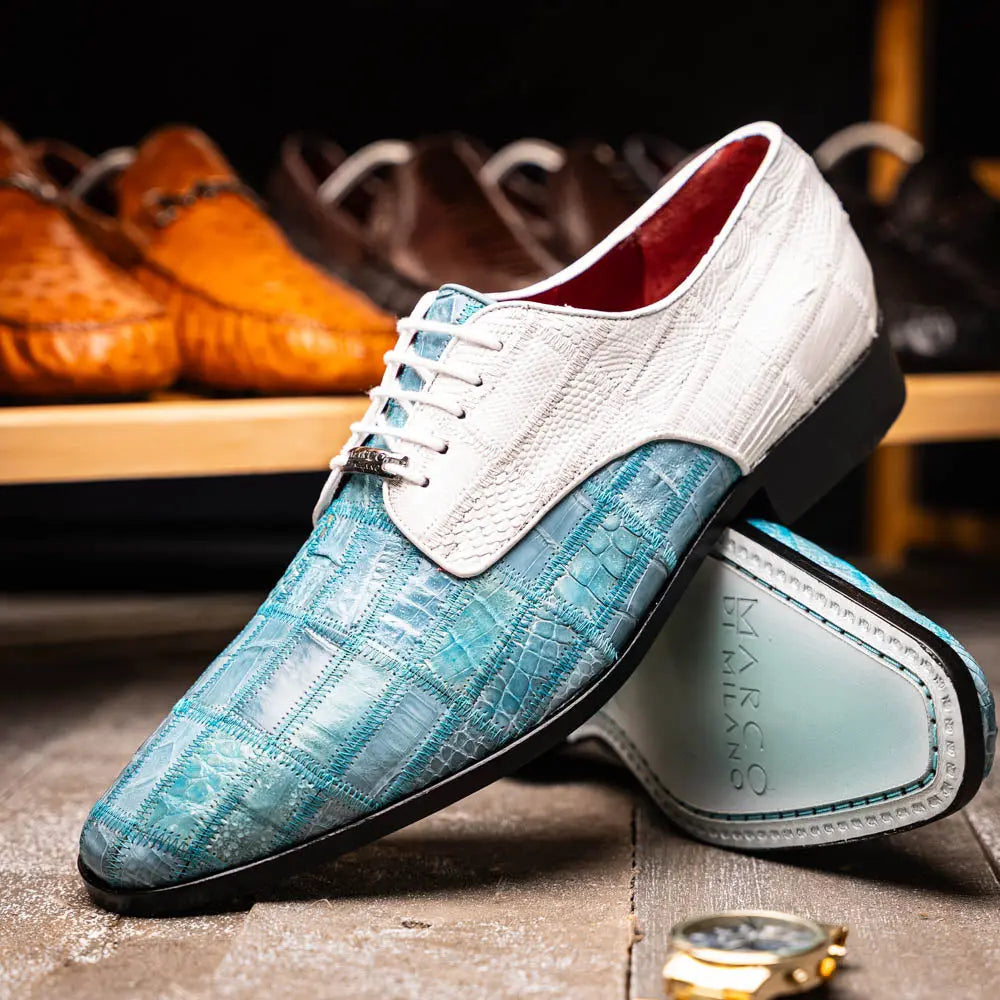 Marco Di Milano Pissa Aqua/White Genuine Caiman Crocodile/Lizard Oxfords