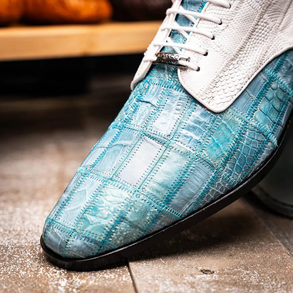 Marco Di Milano Pissa Aqua/White Genuine Caiman Crocodile/Lizard Oxfords