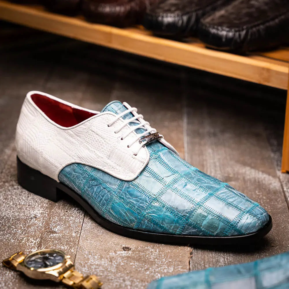 Marco Di Milano Pissa Aqua/White Genuine Caiman Crocodile/Lizard Oxfords