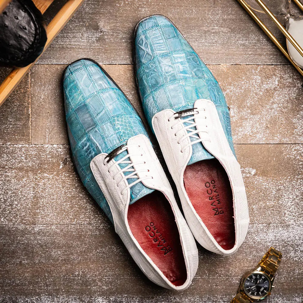 Marco Di Milano Pissa Aqua/White Genuine Caiman Crocodile/Lizard Oxfords
