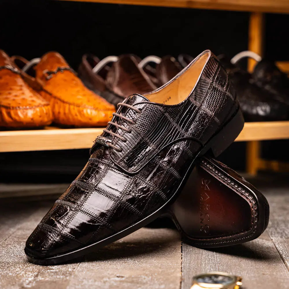 Marco Di Milano Pissa Brown Genuine Caiman Crocodile/Lizard Oxfords