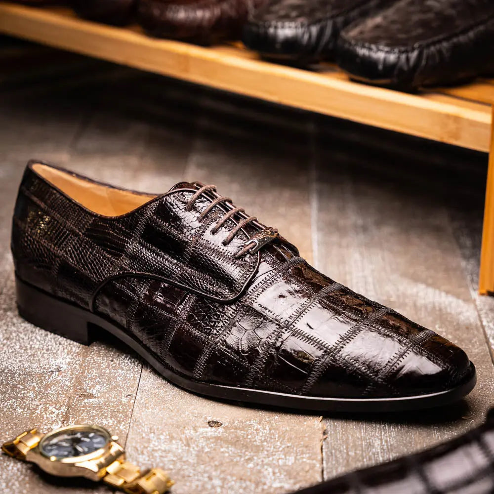 Marco Di Milano Pissa Brown Genuine Caiman Crocodile/Lizard Oxfords