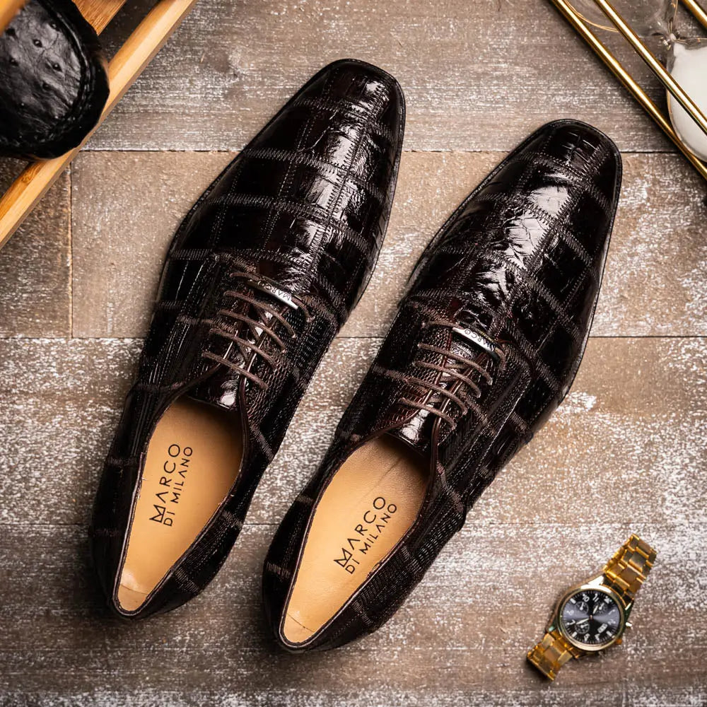 Marco Di Milano Pissa Brown Genuine Caiman Crocodile/Lizard Oxfords