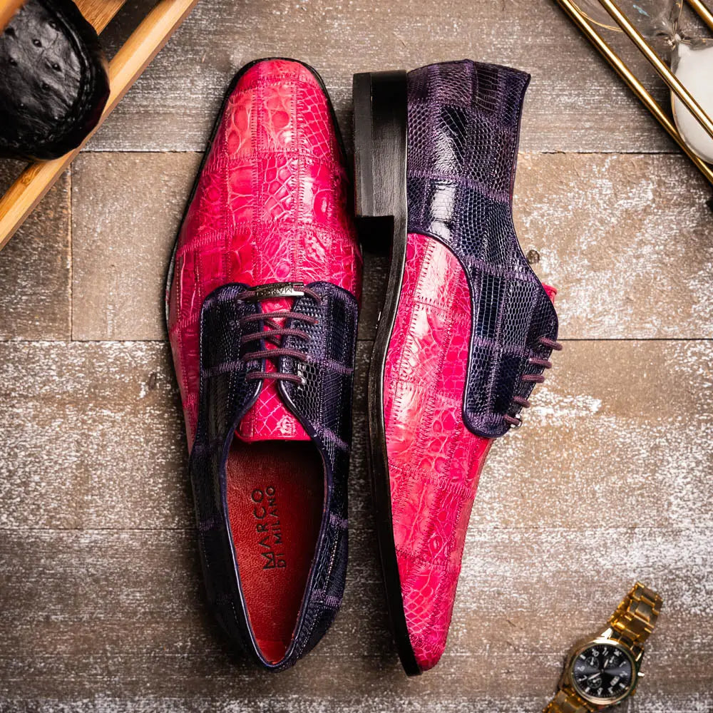 Marco Di Milano Pissa Pink/Purple Genuine Caiman Crocodile/Lizard Oxfords