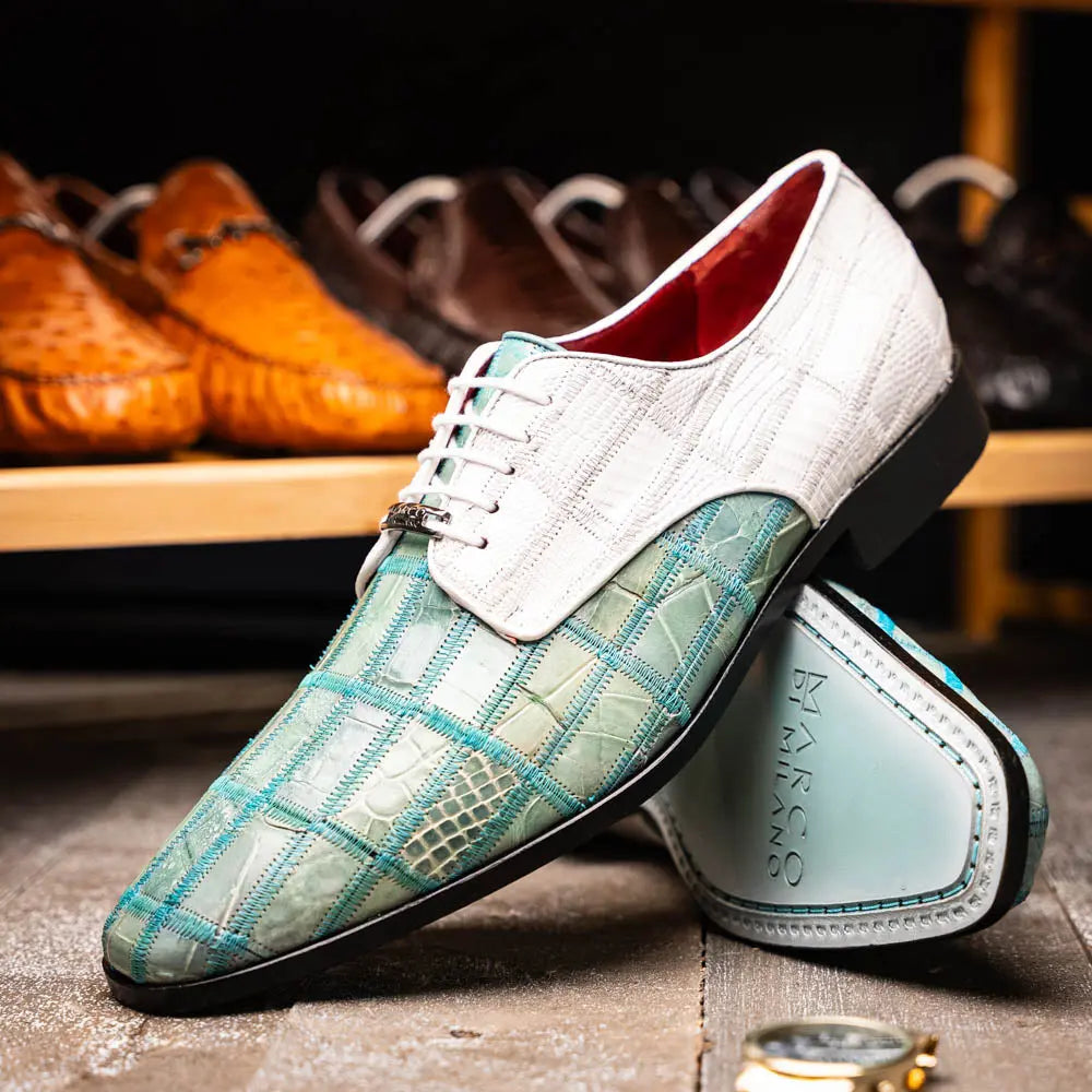 Marco Di Milano Pissa Tourquoise/White Genuine Caiman Crocodile/Lizard Oxfords