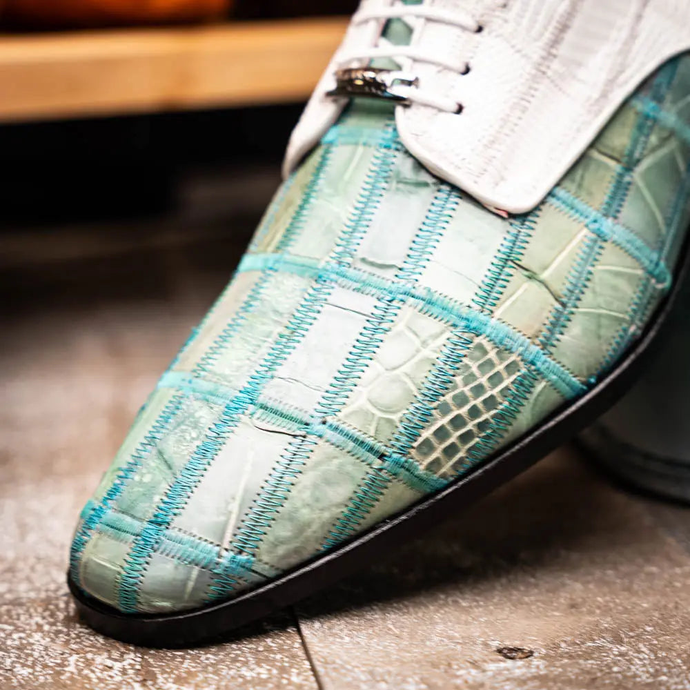 Marco Di Milano Pissa Tourquoise/White Genuine Caiman Crocodile/Lizard Oxfords