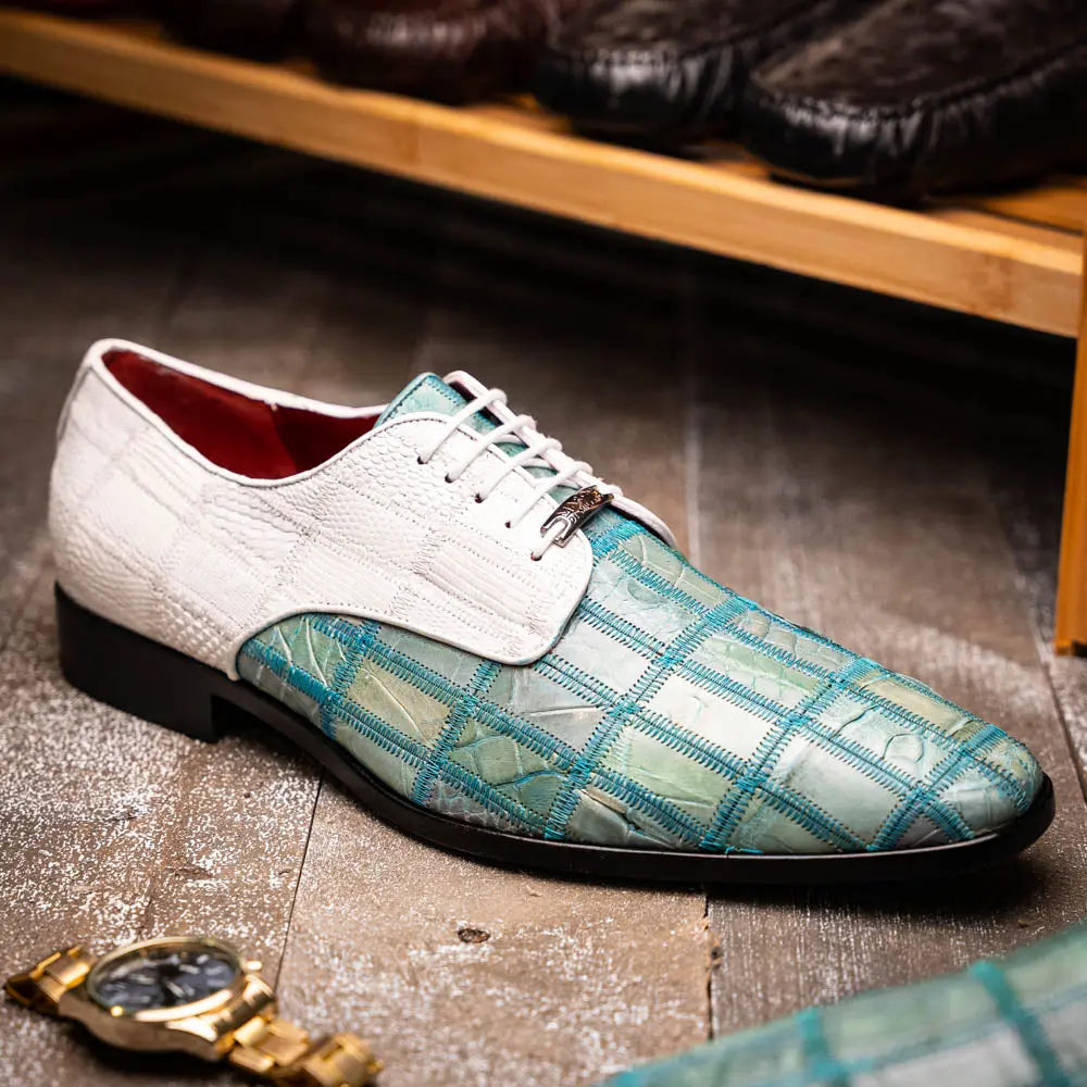Marco Di Milano Pissa Tourquoise/White Genuine Caiman Crocodile/Lizard Oxfords
