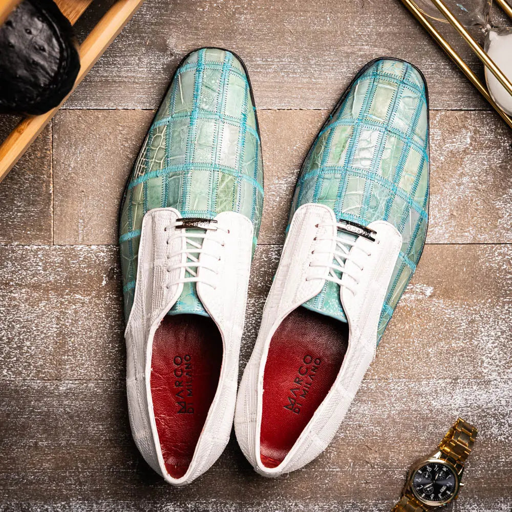 Marco Di Milano Pissa Tourquoise/White Genuine Caiman Crocodile/Lizard Oxfords