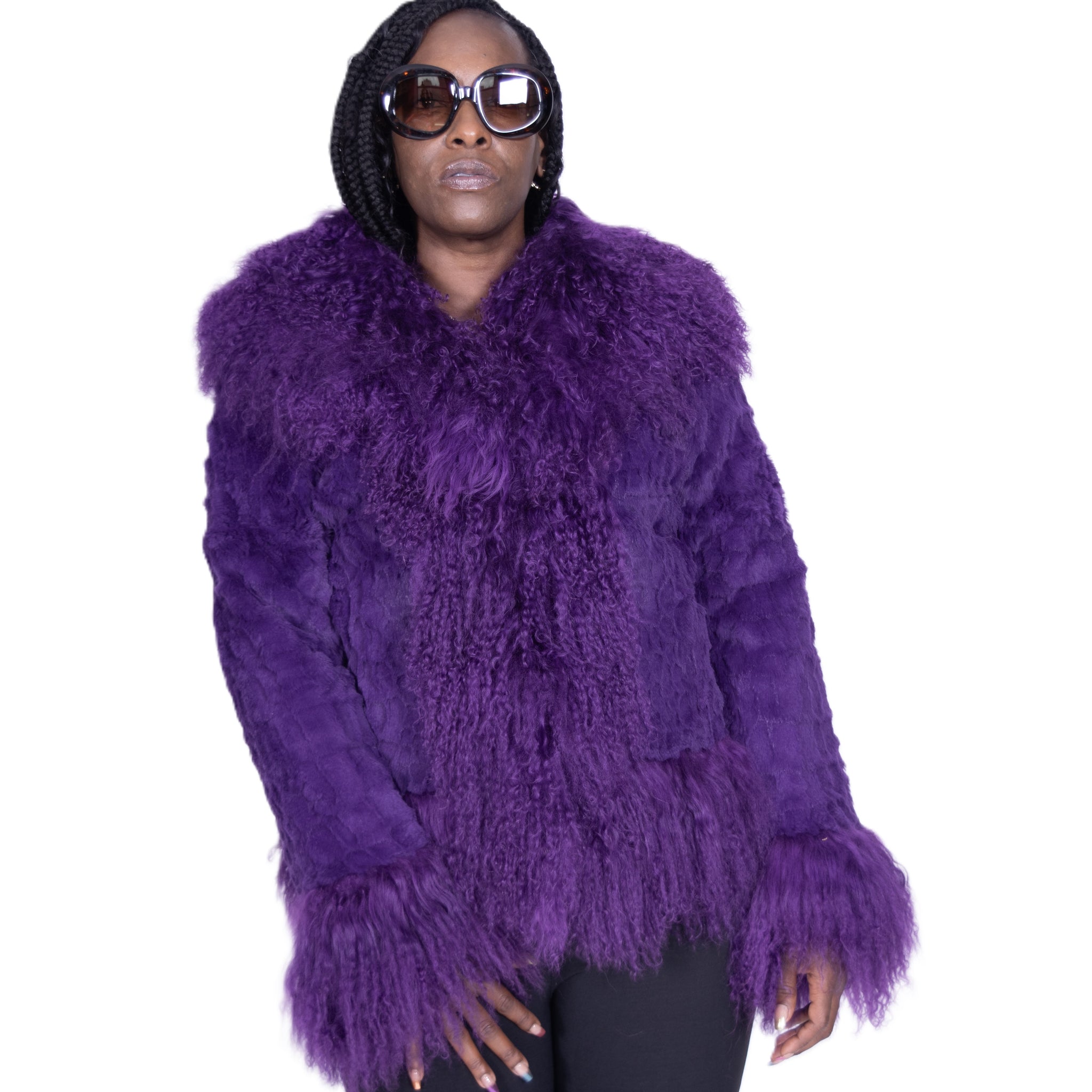 Verona Women's W05S01 Purple Genuine Rabbit/Mongolian Fur Coat