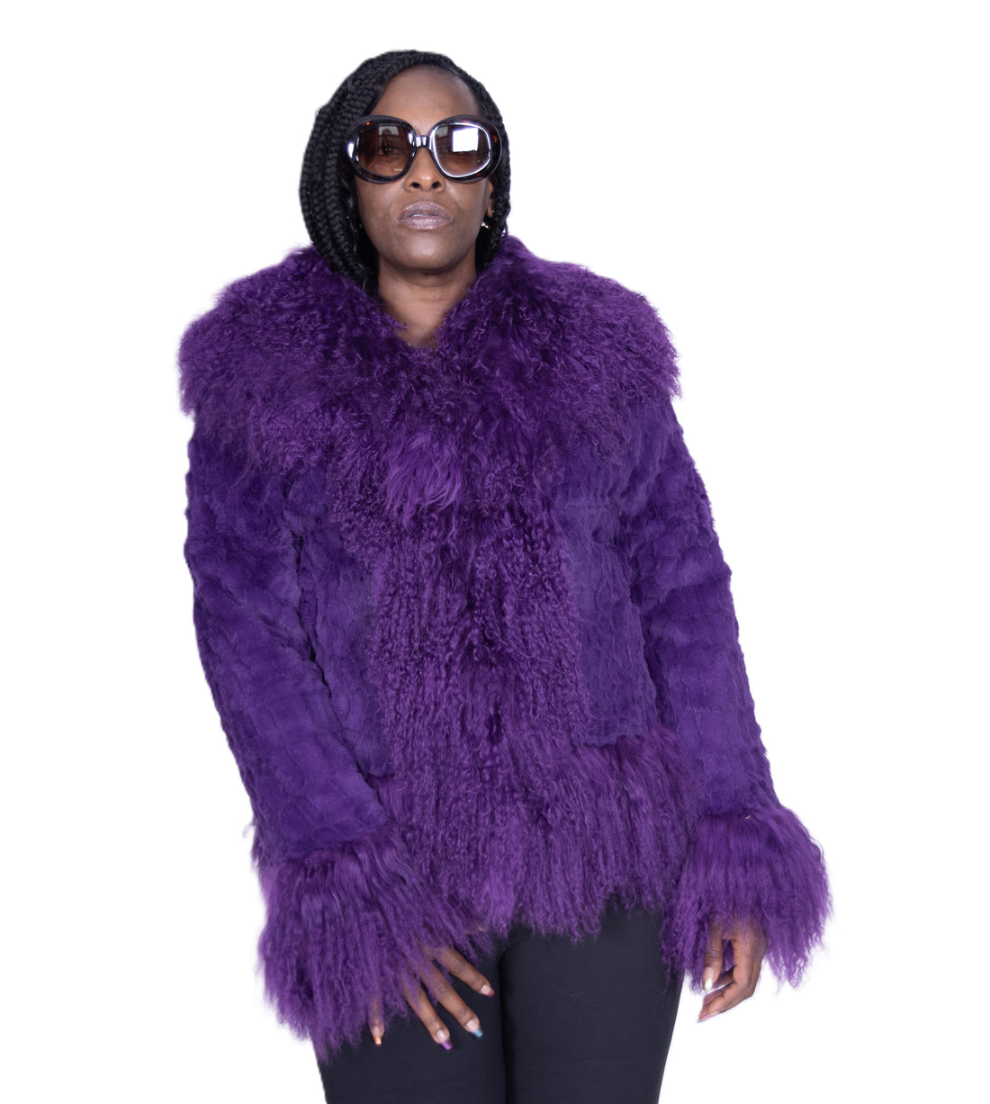 Verona Women's W05S01 Purple Genuine Rabbit/Mongolian Fur Coat