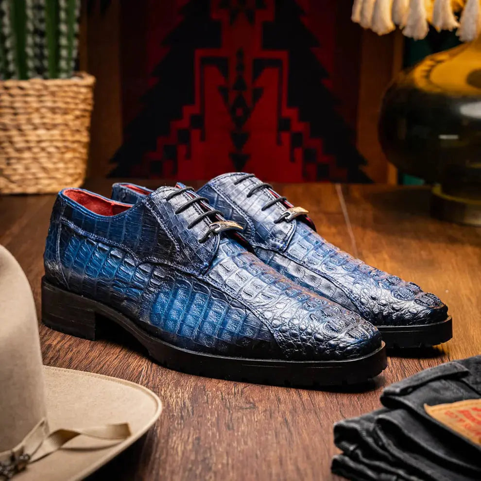 Marco Di Milano Ragusa Stained Navy Genuine Caiman Crocodile Oxfords