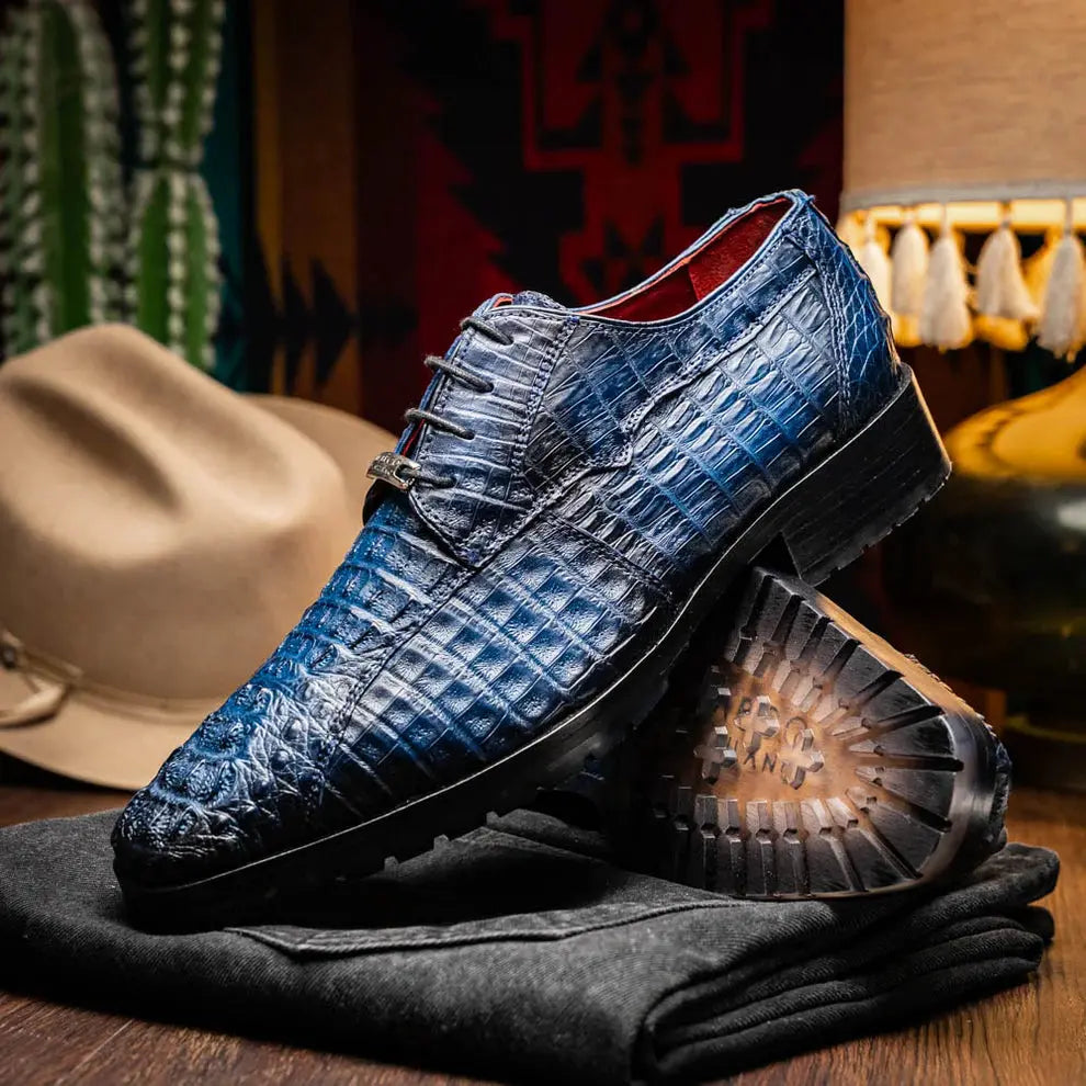 Marco Di Milano Ragusa Stained Navy Genuine Caiman Crocodile Oxfords