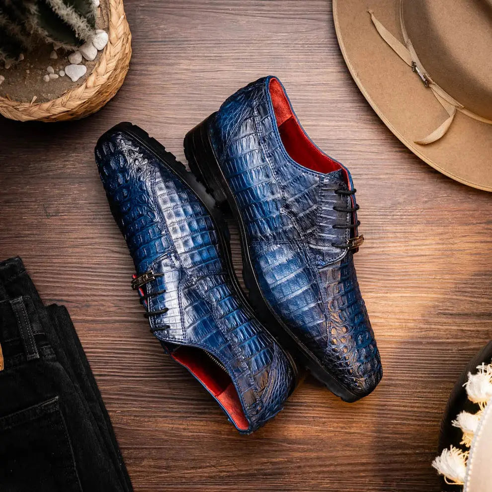 Marco Di Milano Ragusa Stained Navy Genuine Caiman Crocodile Oxfords