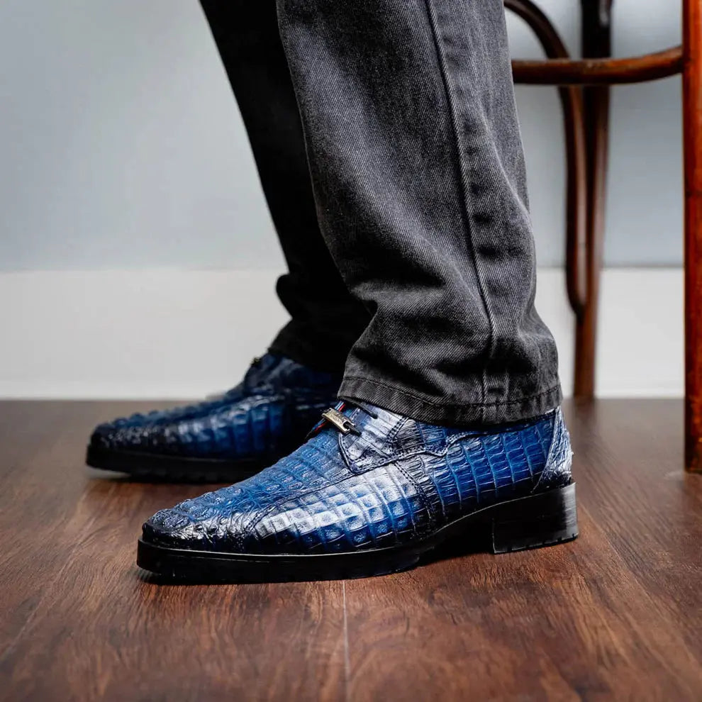 Marco Di Milano Ragusa Stained Navy Genuine Caiman Crocodile Oxfords