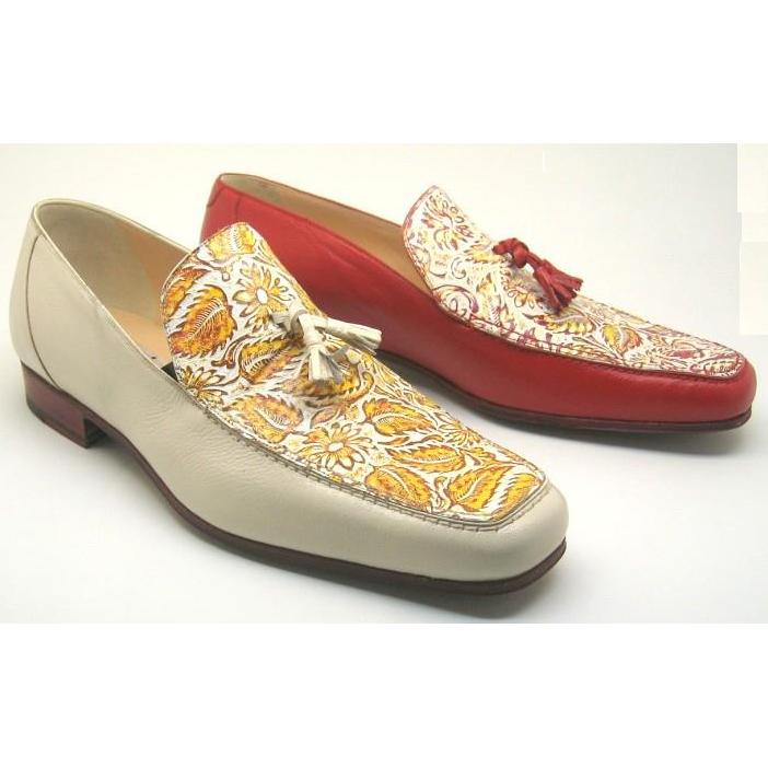 Mauri Red/Cream/Mustard/White Genuine Leather/Fabric Tassel Loafers