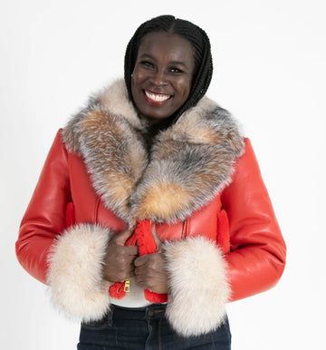 Jakewood 1019 Ladies Red Genuine Shearling Sheepskin/Fox Short Crop Jacket