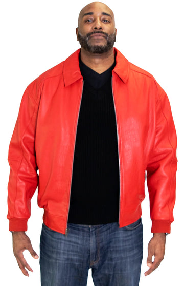 Jakewood 2066 Red Genuine Lambskin Napa Leather Bomber Jacket