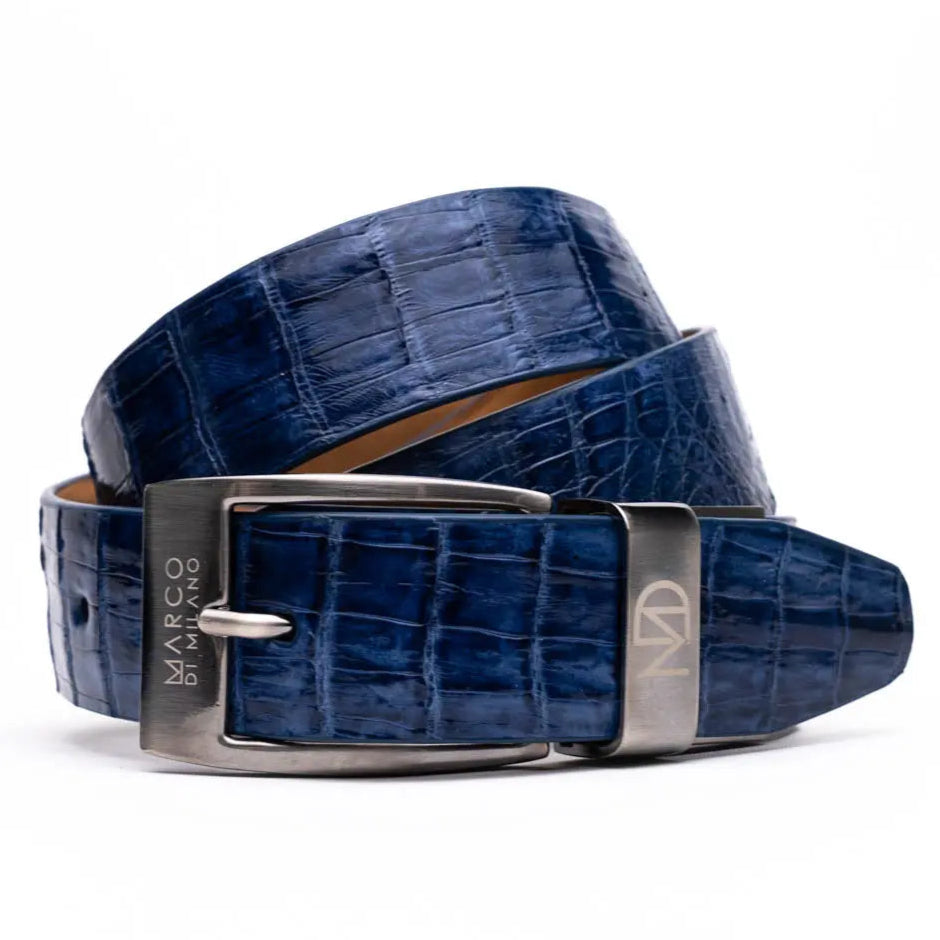 Marco Di Milano Riccardo Blue Jeans Genuine Crocodile Belt