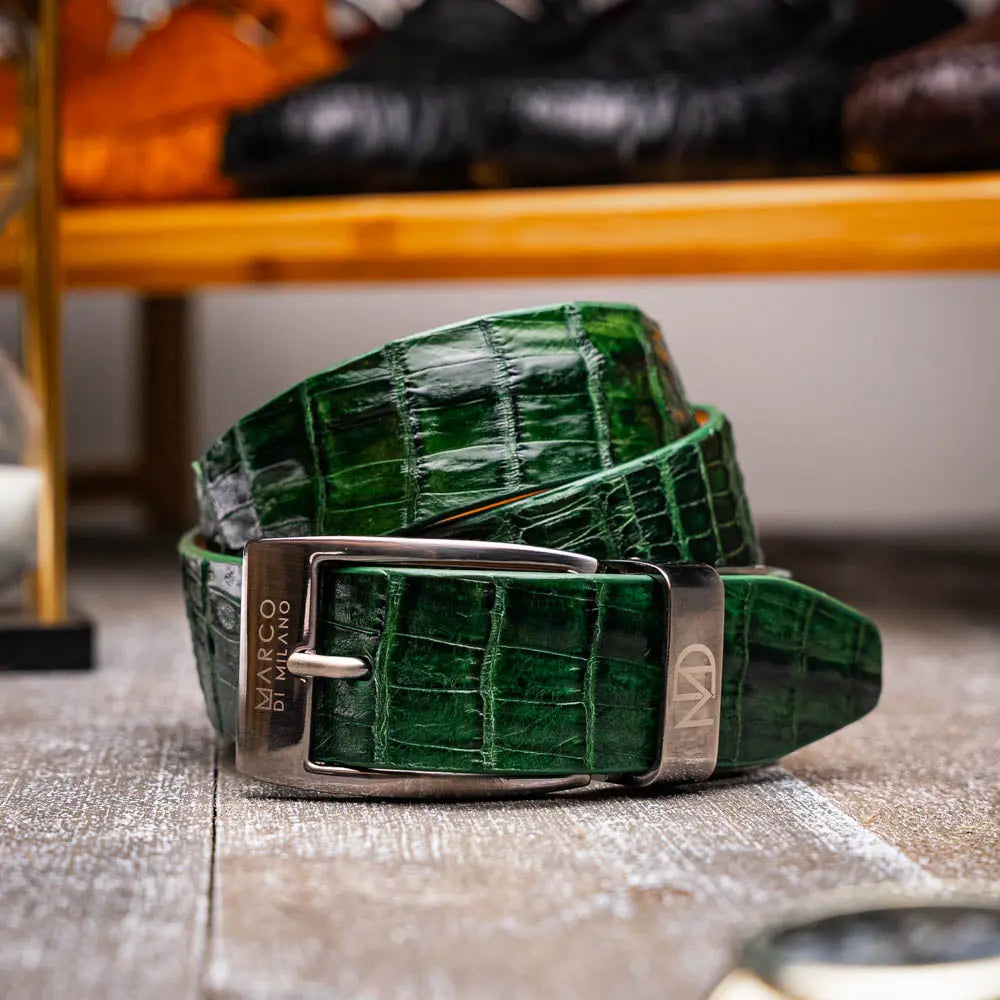 Marco Di Milano Riccardo Forest Green Genuine Crocodile Belt
