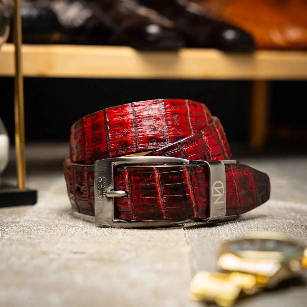 Marco Di Milano Riccardo Black Cherry Genuine Crocodile Belt
