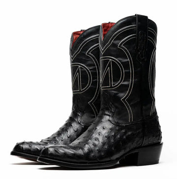 Marco Di Milano Savannah Black Genuine Ostrich Cowboy Boots