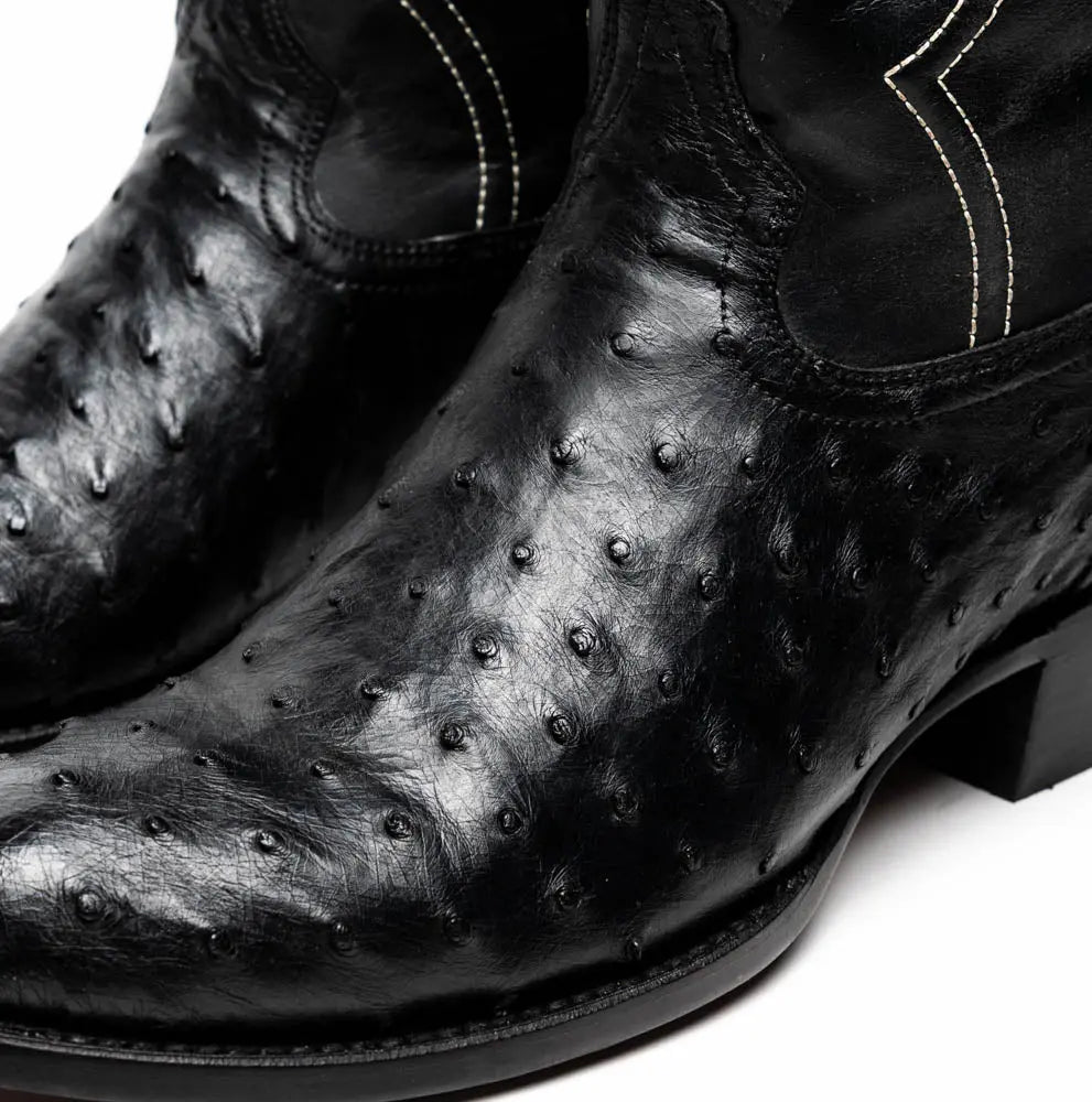 Marco Di Milano Savannah Black Genuine Ostrich Cowboy Boots