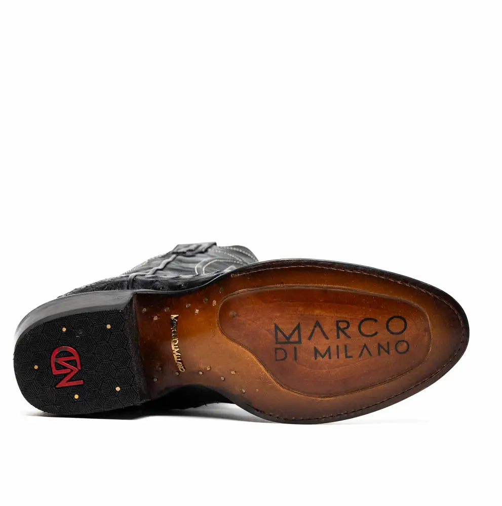 Marco Di Milano Savannah Black Genuine Ostrich Cowboy Boots