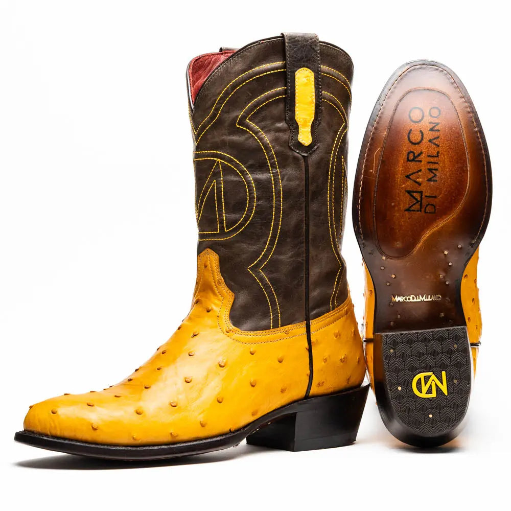 Marco Di Milano Savannah Buttercup Genuine Ostrich Cowboy Boots