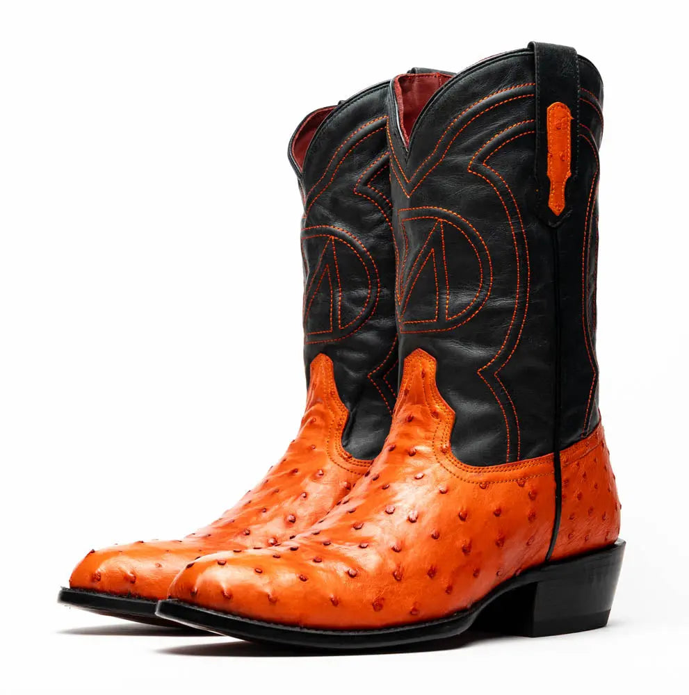 Marco Di Milano Savannah Orange Genuine Ostrich Cowboy Boots