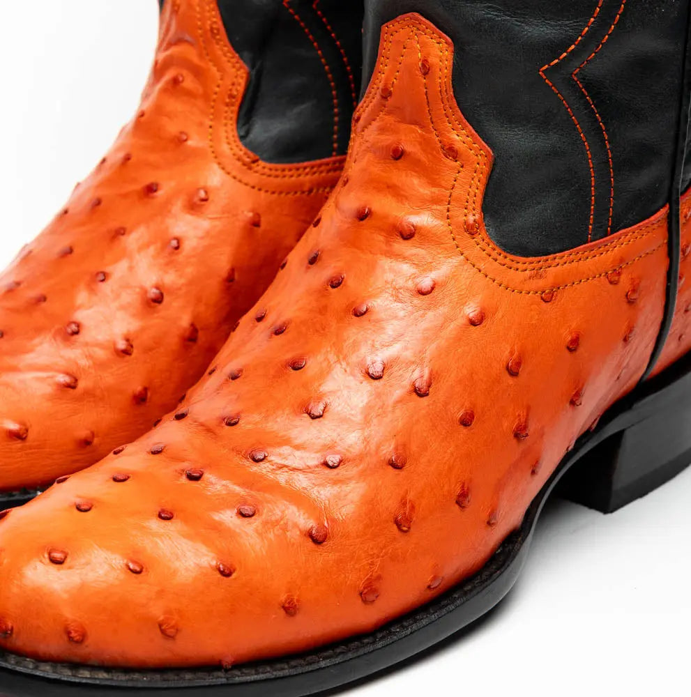 Marco Di Milano Savannah Orange Genuine Ostrich Cowboy Boots