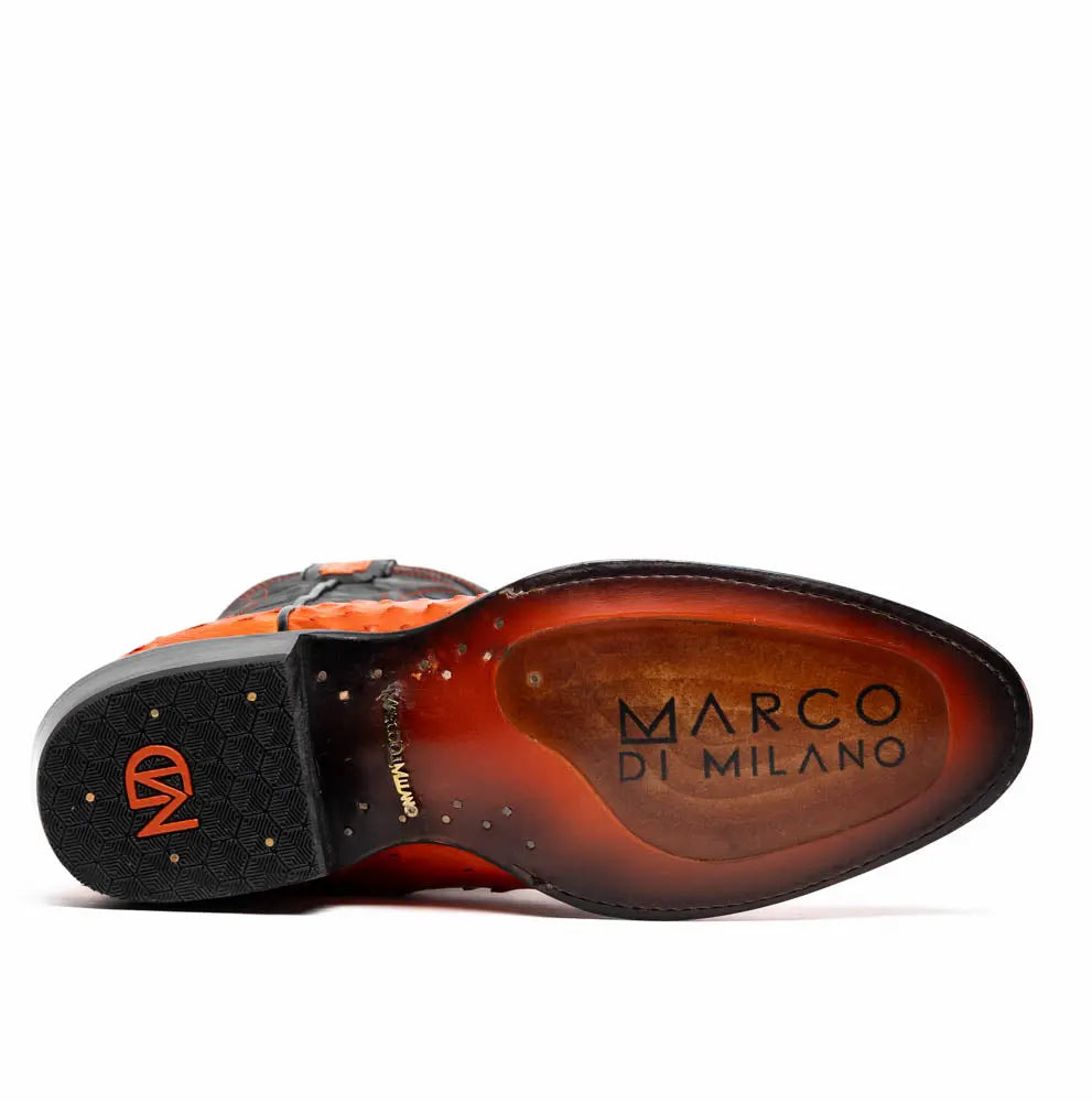 Marco Di Milano Savannah Orange Genuine Ostrich Cowboy Boots