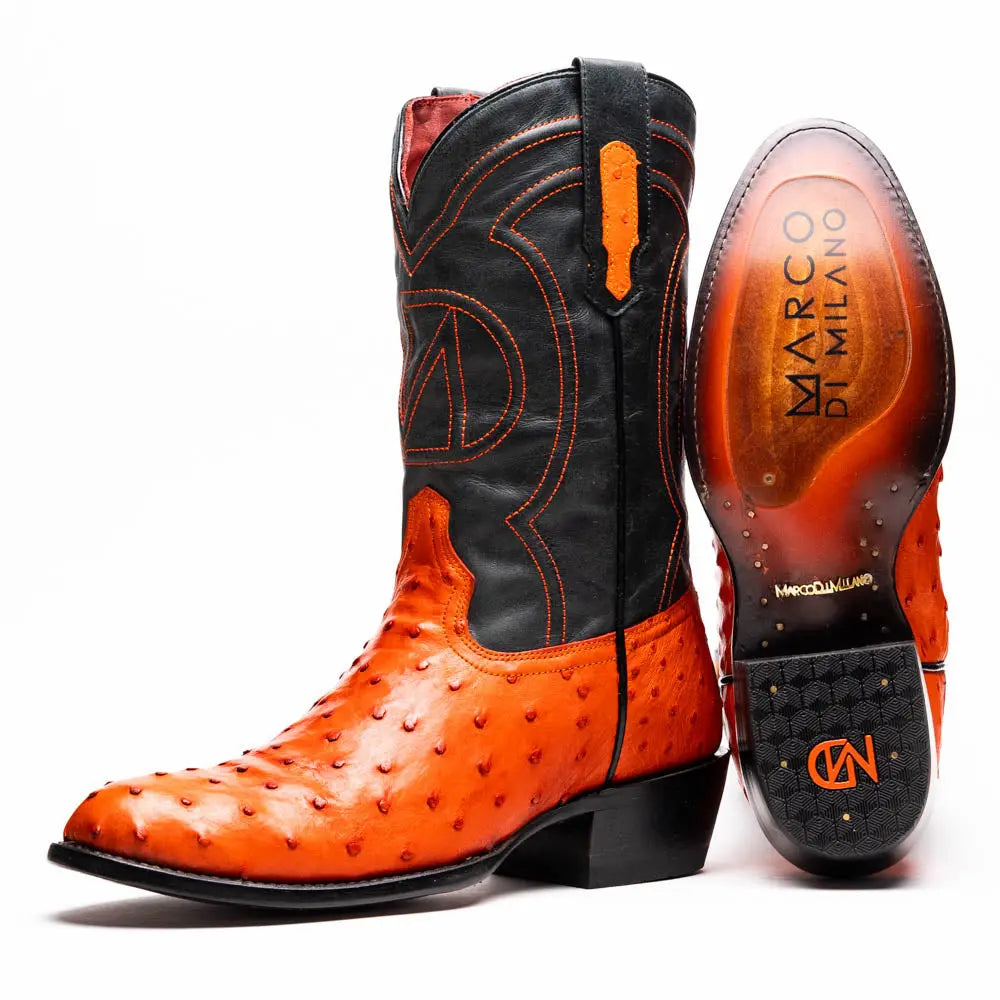 Marco Di Milano Savannah Orange Genuine Ostrich Cowboy Boots