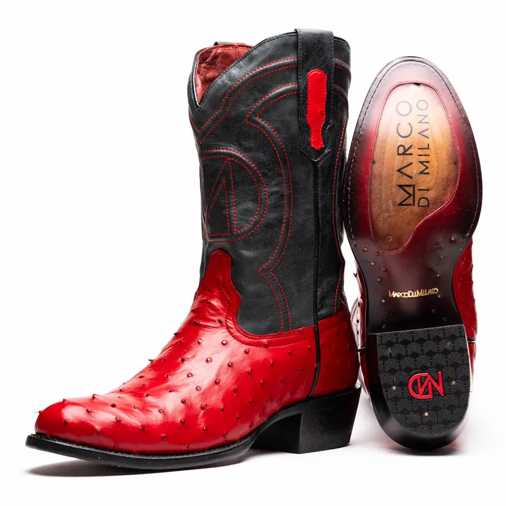 Marco Di Milano Savannah Red Genuine Ostrich Cowboy Boots