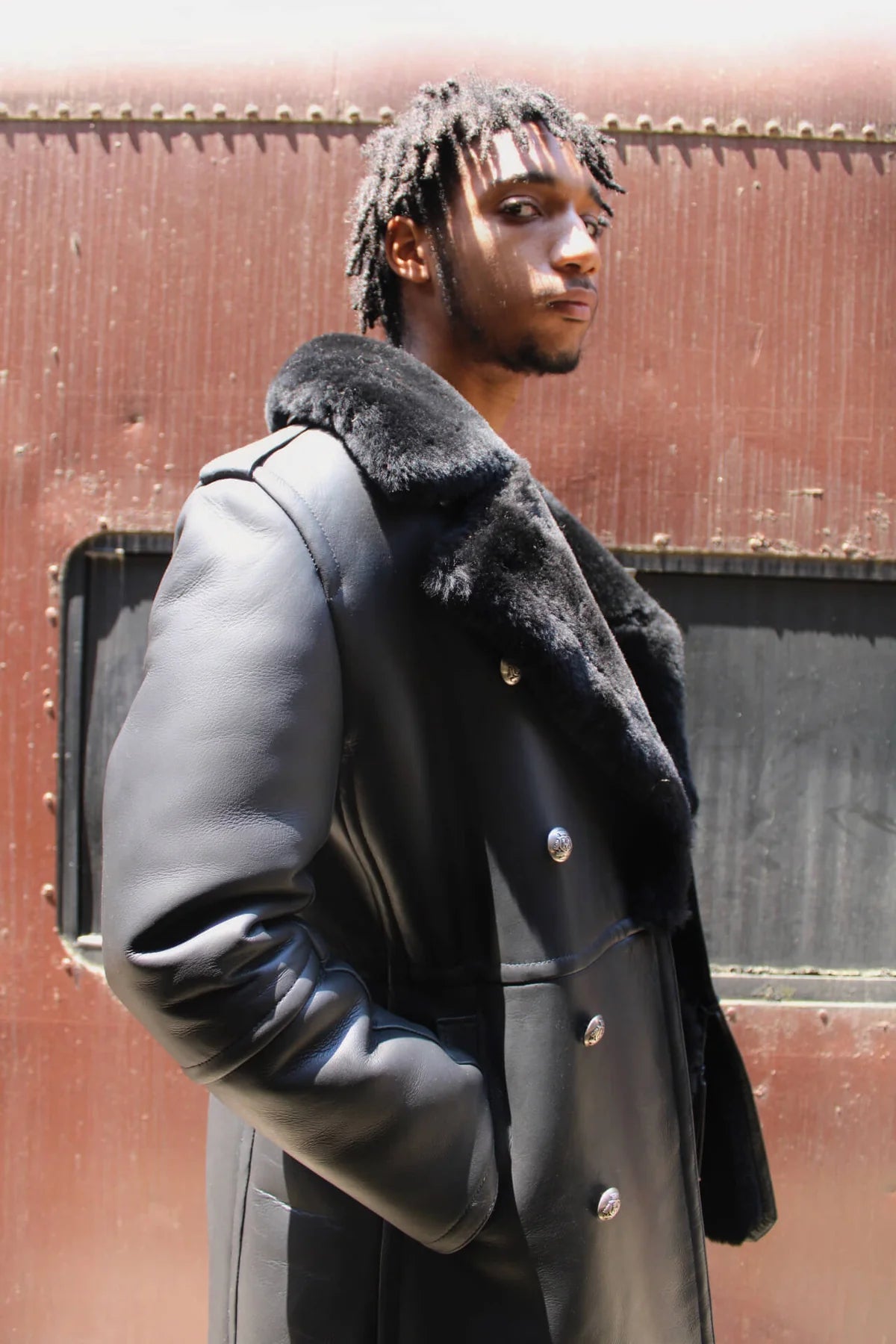 Jakewood 5000 Black Genuine Double Breasted Shearling Sheepskin Trench Coat
