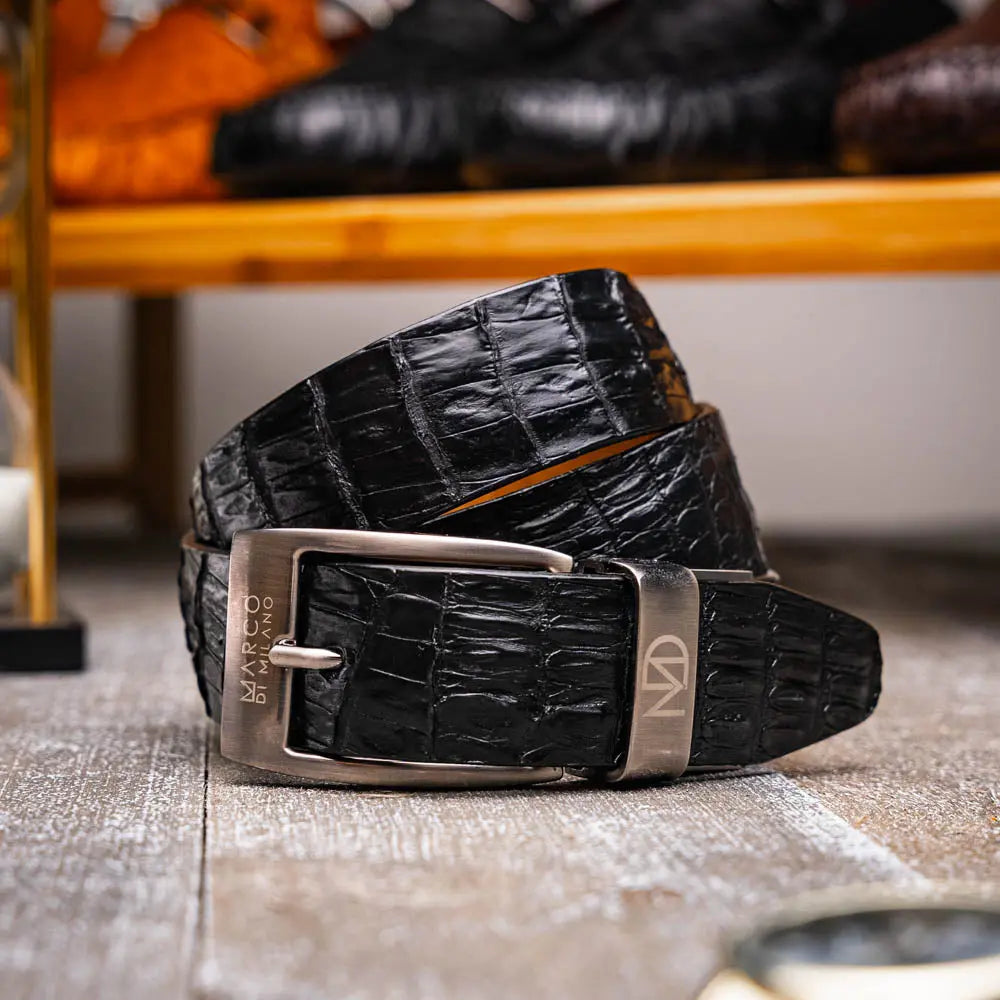 Marco Di Milano Silvio Black Genuine Caiman Crocodile Belt