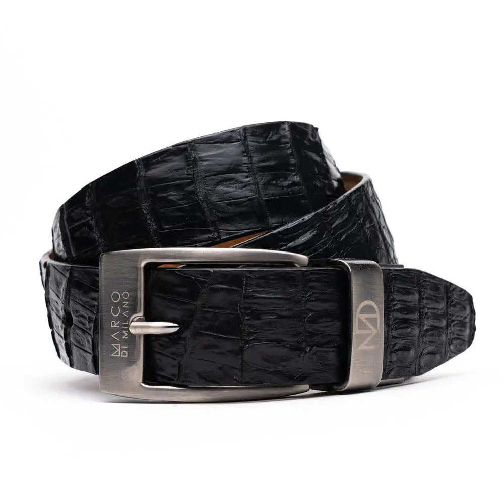 Marco Di Milano Silvio Black Genuine Caiman Crocodile Belt