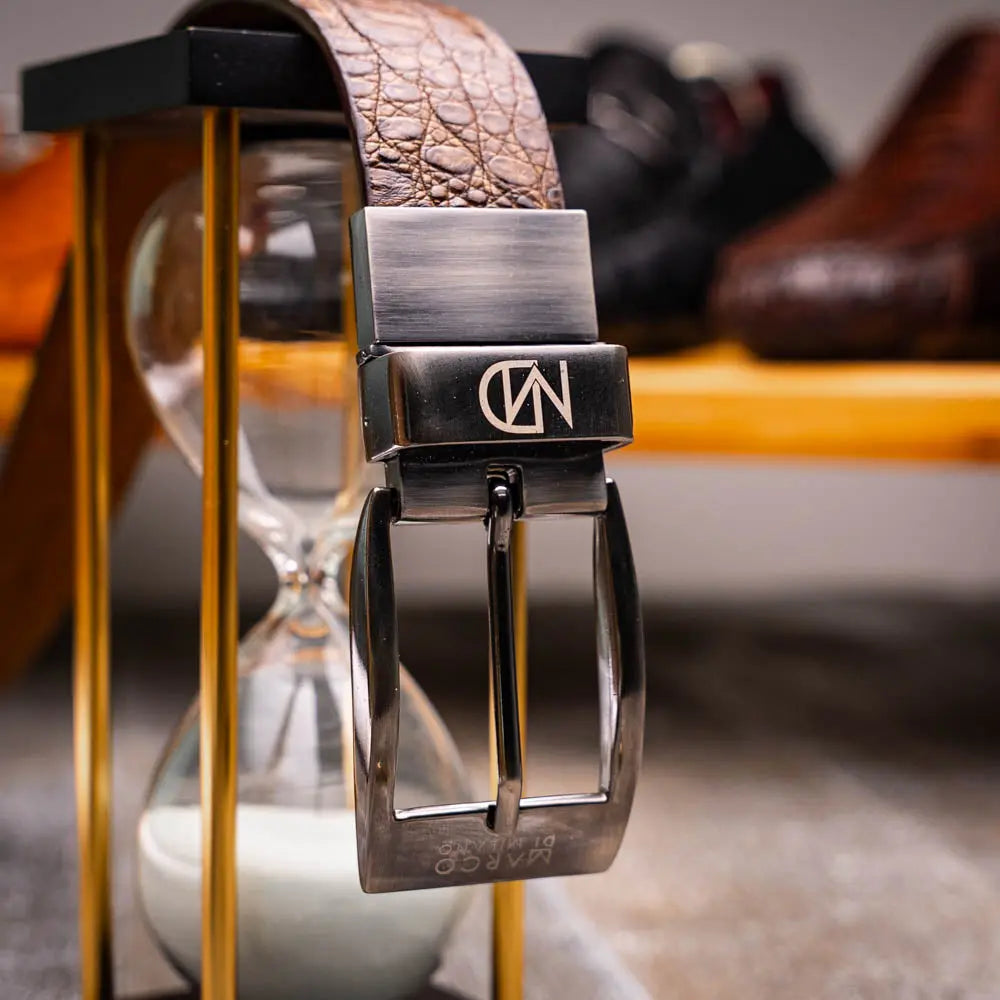 Marco Di Milano Silvio Washed Brown Genuine Caiman Crocodile Belt