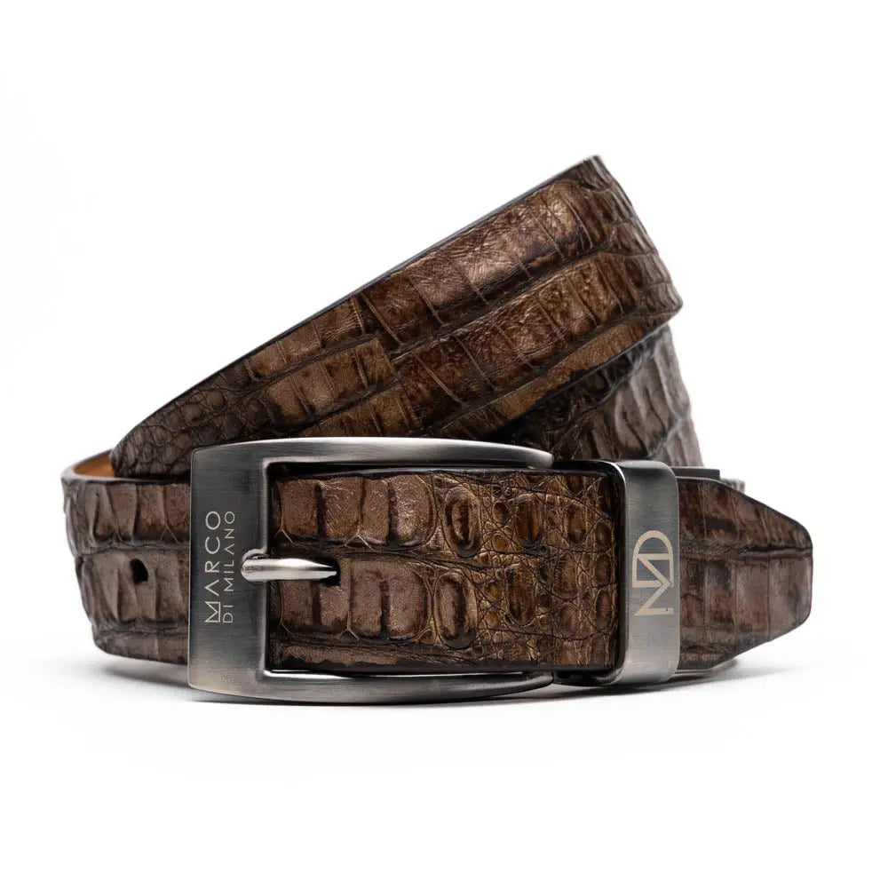 Marco Di Milano Silvio Washed Brown Genuine Caiman Crocodile Belt