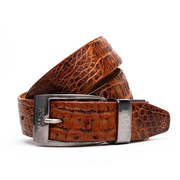 Marco Di Milano Silvio Rustic Cognac Genuine Caiman Crocodile Belt