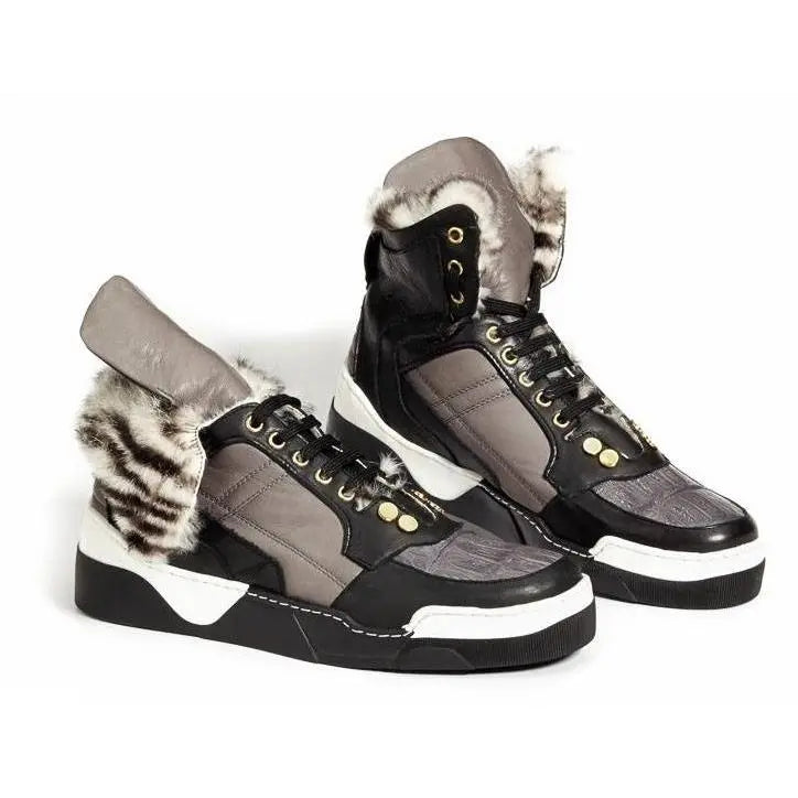 Mauri Black/Grey/White Genuine Pony Hair/Crocodile Sneakers Suit Essence