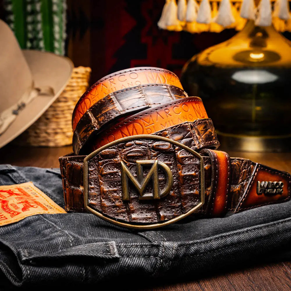 Marco Di Milano Texas Aged Brown Genuine Caiman Crocodile/Calf Belt