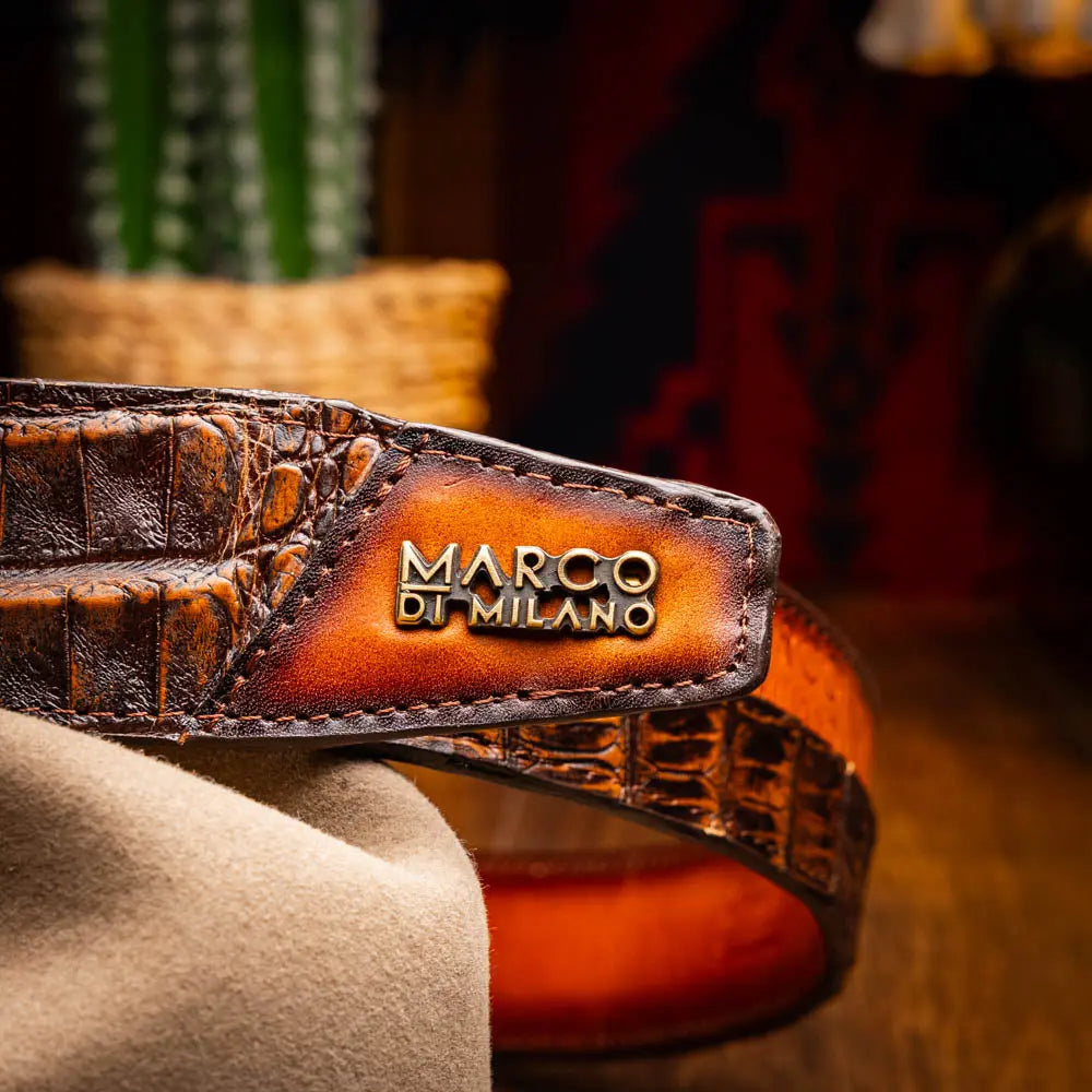 Marco Di Milano Texas Aged Brown Genuine Caiman Crocodile/Calf Belt