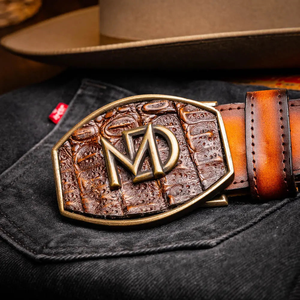 Marco Di Milano Texas Aged Brown Genuine Caiman Crocodile/Calf Belt