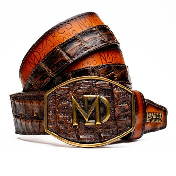 Marco Di Milano Texas Aged Brown Genuine Caiman Crocodile/Calf Belt