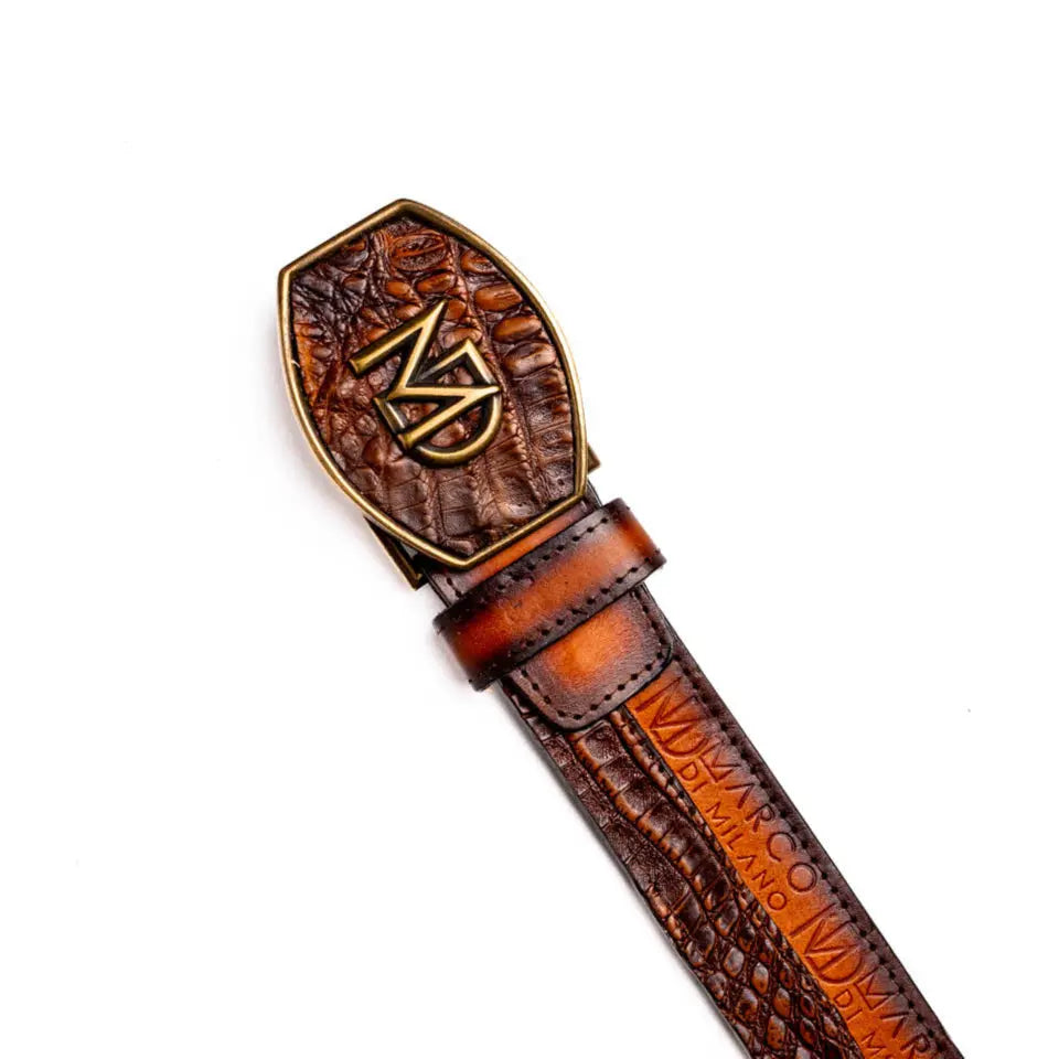 Marco Di Milano Texas Aged Brown Genuine Caiman Crocodile/Calf Belt