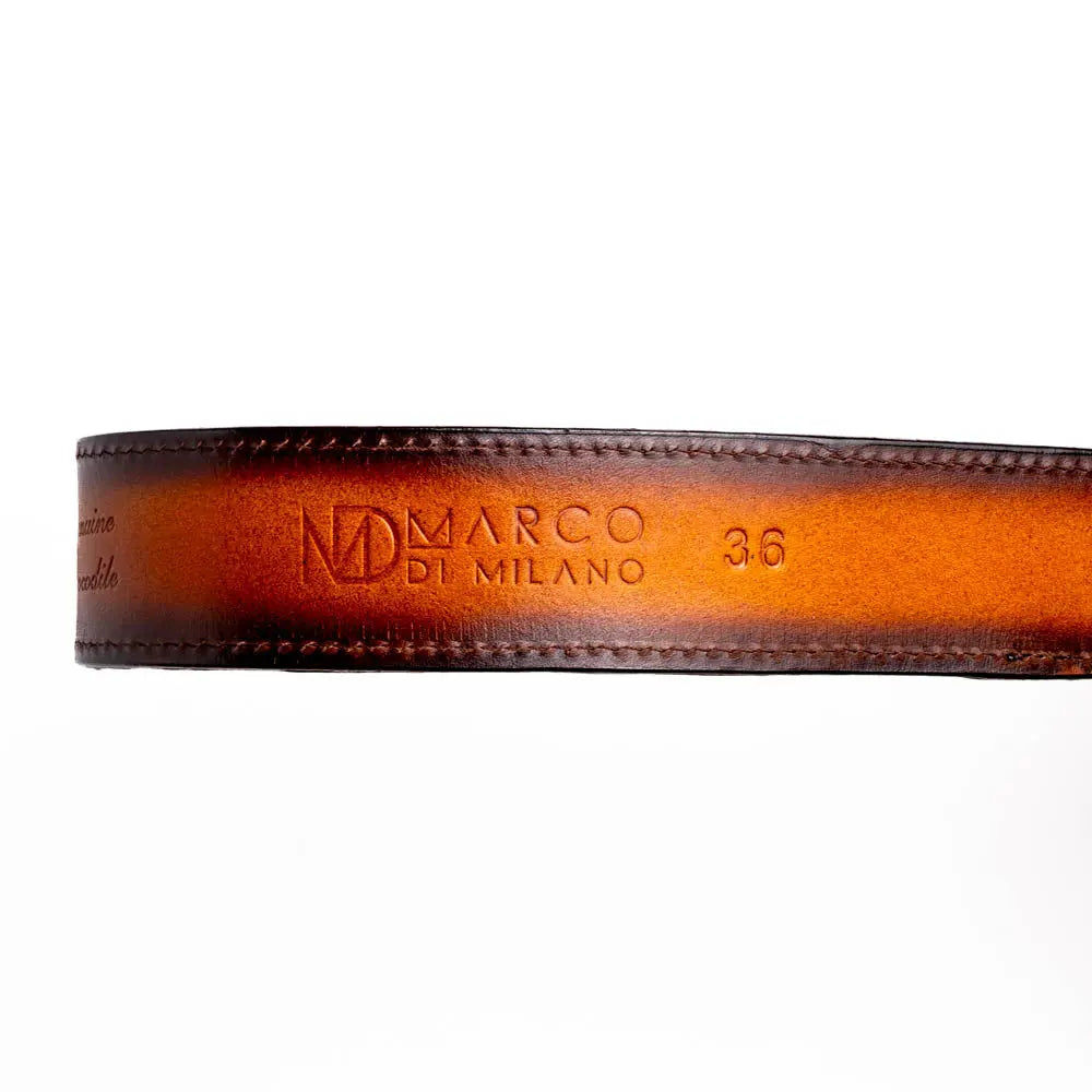 Marco Di Milano Texas Aged Brown Genuine Caiman Crocodile/Calf Belt