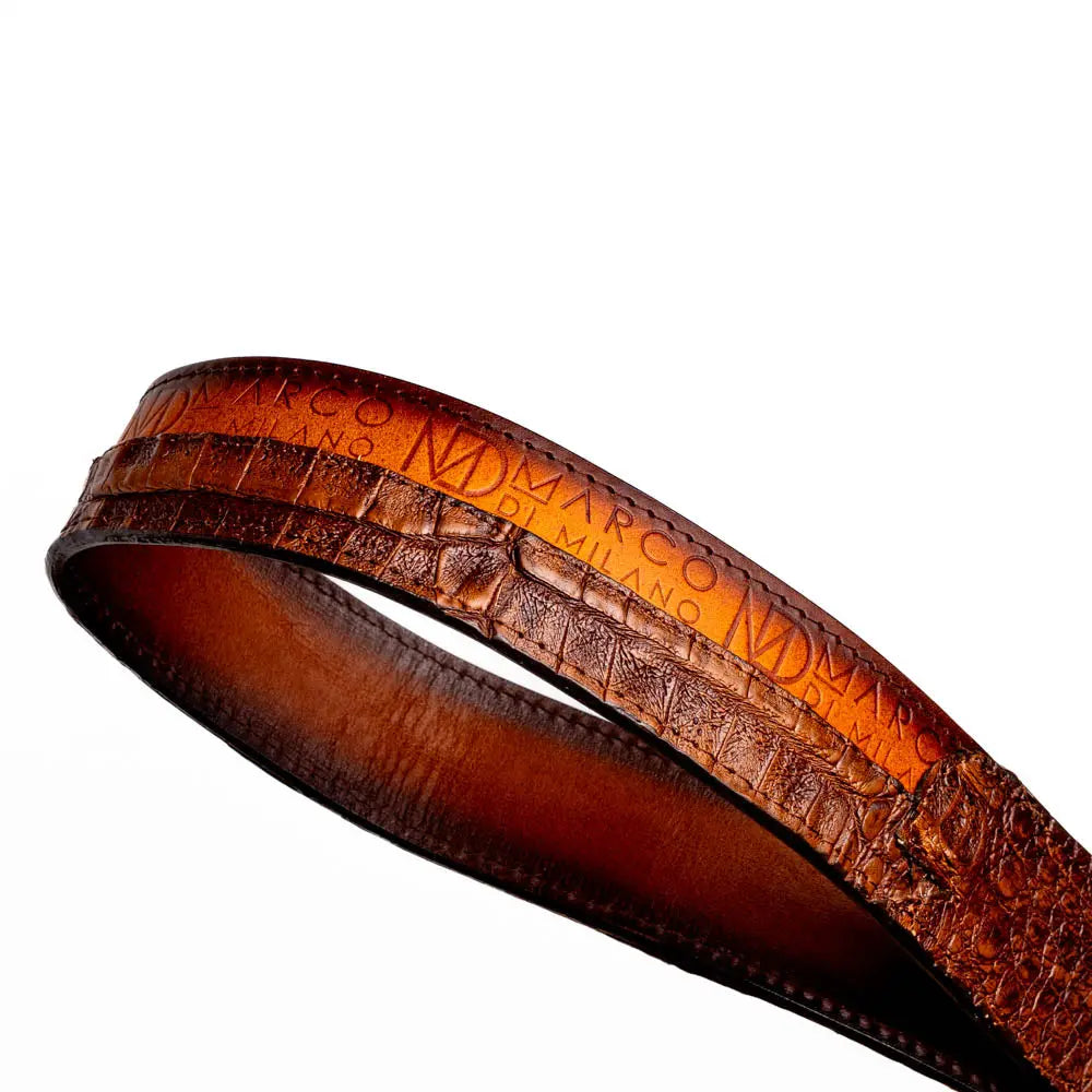Marco Di Milano Texas Aged Brown Genuine Caiman Crocodile/Calf Belt