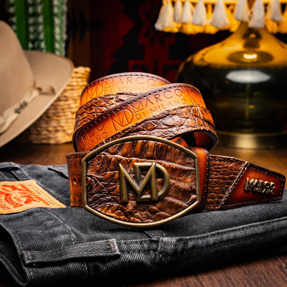 Marco Di Milano Texas Aged Maple Genuine Caiman Crocodile/Calf Belt